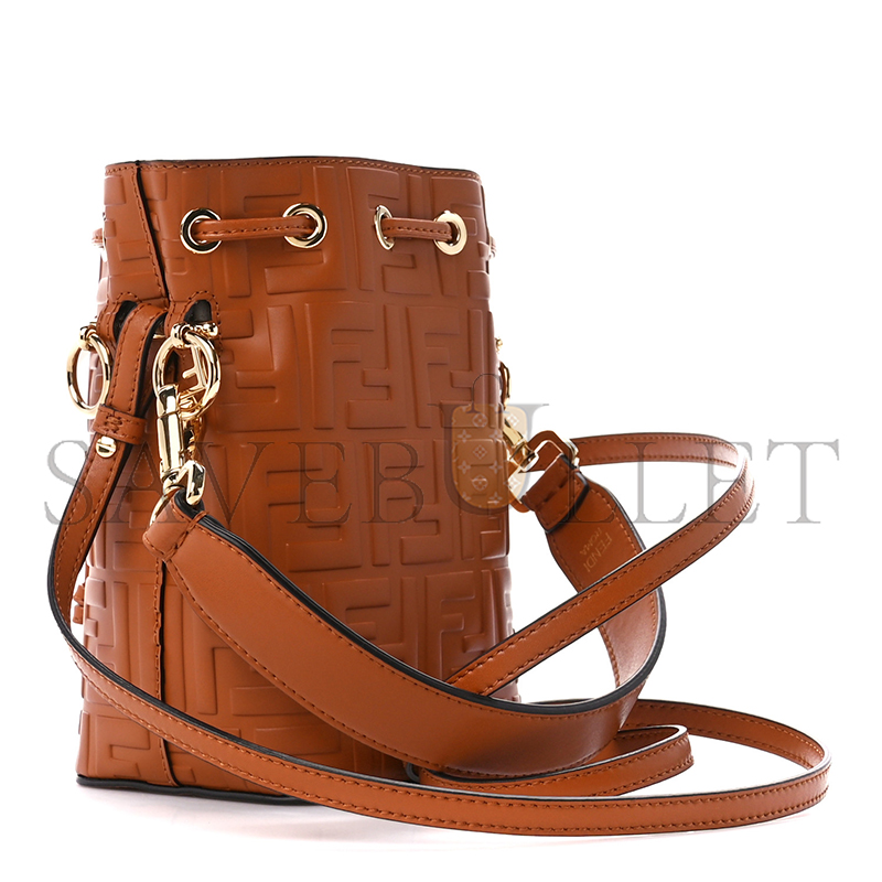 FENDI CAMEL LEATHER MINI MON TRESOR BUCKET BAG 8BS010A3ZGF1C6J (18*12*10cm)